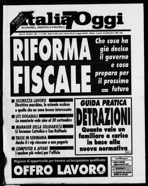 Italia oggi : quotidiano di economia finanza e politica